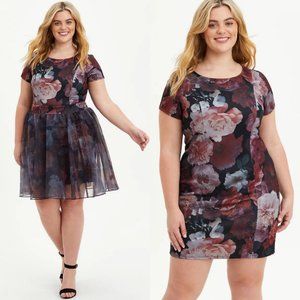 🎊Torrid 5 Convertible Scuba Skater Dress - Organza Floral Black 5X 28